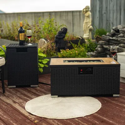 Streamdale Furniture Streamdale Rattan Fire Pit Table With Propane Tank Holder, Fire Table With Ceramic Tile Table Top