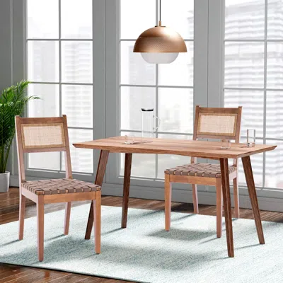 Streamdale Furniture Streamdale Rattan Leather Woven Kitchen Chair Set (2)