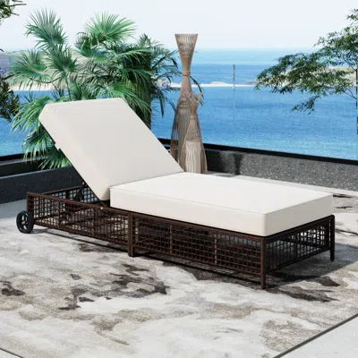 Streamdale Furniture Streamdale Rattan Outdoor Chaise Lounge With Cushion & Wheels