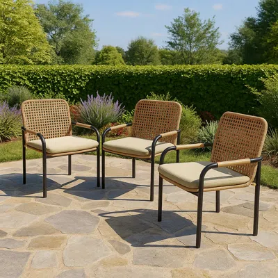 Streamdale Furniture Streamdale Rattan Patio Chairs Set With Oatmeal Cushions