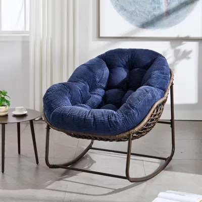 Streamdale Furniture Streamdale Rattan Rocking Chair With Cushion - Navy Blue