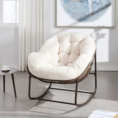 Streamdale Furniture Streamdale Rattan Rocking Chair With Cushion - White