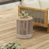 Streamdale Furniture Streamdale Rattan Rope & Acacia Wood Side Table - Outdoor Patio Balcony In Brown