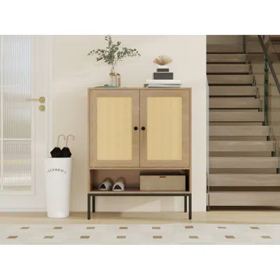 Streamdale Furniture Streamdale Rattan Shoe Cabinet With Adjustable Shelves & Doors, 5 Tier