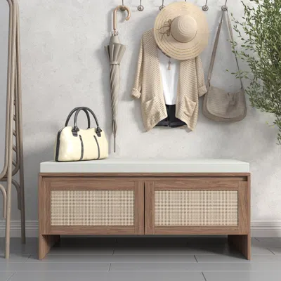 Streamdale Furniture Streamdale Rattan Storage Bench With Cushion & Shoe Cabinet - Natural Finish
