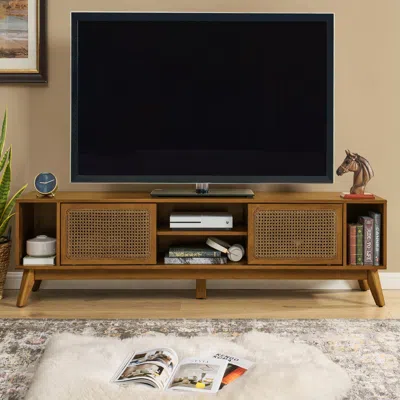 Streamdale Furniture Streamdale Rattan Tv Stand - Up To 75" - Light Walnut