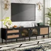 Streamdale Furniture Streamdale Rattan Tv Stand With 3 Cabinets & Led Light