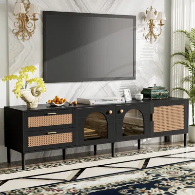 Streamdale Furniture Streamdale Rattan Tv Stand With 3 Cabinets & Led Light