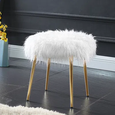 Streamdale Furniture Streamdale Ravni Faux Fur Accent Ottoman With Gold Legs