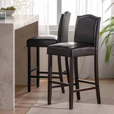 Streamdale Furniture Streamdale Rec. Leather Barstools (set Of 2) W/ Rubberwood Legs