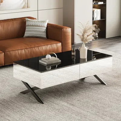 Streamdale Furniture Streamdale Rectangular Black High Gloss Coffee Table With Storage - 47.3