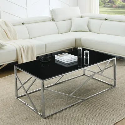Streamdale Furniture Streamdale Rectangular Glass Top Coffee Table With Stainless Steel Frame In Black