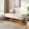Streamdale Furniture Streamdale Rectangular Upholstered Linen Fabric Ottoman Bench, Solid Wood Legs, Beige