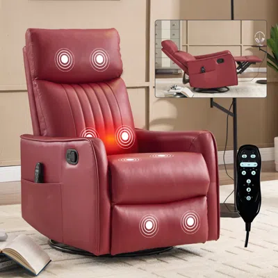 Streamdale Furniture Streamdale Red Faux Leather Massage Recliner Rocker Swivel Chair