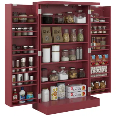 Streamdale Furniture Streamdale Red Kitchen Pantry With Adjustable Shelves And Double Doors