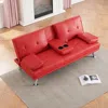 Streamdale Furniture Streamdale Red Leather Double Folding Sofa Bed With Table