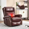 Streamdale Furniture Streamdale Red Leather Heat Massage Rocker Swivel Recliner In Brown