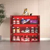 Streamdale Furniture Streamdale Red Led Light Shoe Box Three Layers With Glass Doors