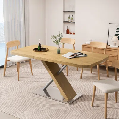 Streamdale Furniture Streamdale Retractable Dining Table, Wood Color, Seats 4-6, Cross Base