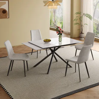 Streamdale Furniture Streamdale Retractable Sintered Stone Dining Set (table + 4 Chairs) In Gray