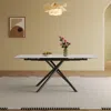 Streamdale Furniture Streamdale Retractable Sintered Stone Dining Table, Black Legs, 83", 6-8 Seats (white) In White