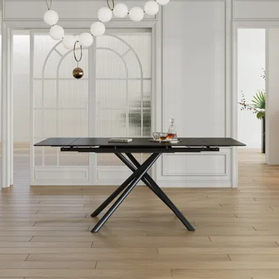 Streamdale Furniture Streamdale Retractable Sintered Stone Dining Table, Black Steel Legs, 83 Inch (black)