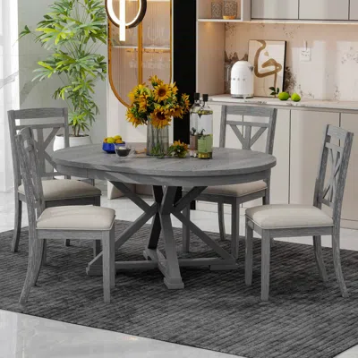 Streamdale Furniture Streamdale Retro 5-piece Extendable Dining Set With Upholstered Chairs (grey) In Gray