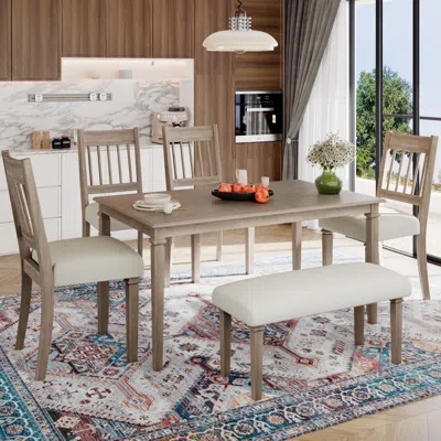 Streamdale Furniture Streamdale Retro 6-piece Dining Set: Table, 4 Chairs & Bench (brown)