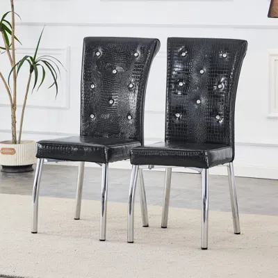 Streamdale Furniture Streamdale Retro Alligator-skin Dining Chairs With Crystal Buckle (set Of 2)