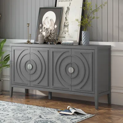 Streamdale Furniture Streamdale Retro Circular Groove Sideboard With Metal Handle In Gray