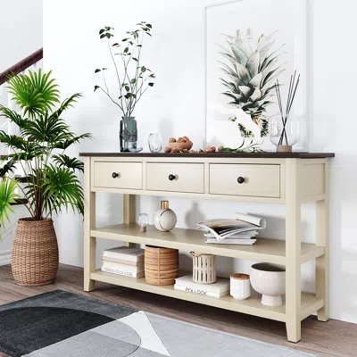 Streamdale Furniture Streamdale Retro Design Console Table With Two Open Shelves In Neutral