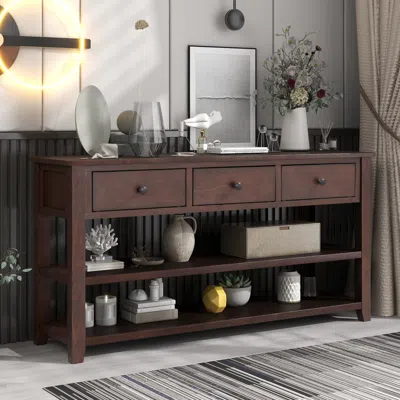 Streamdale Furniture Streamdale Retro Design Console Table With Two Open Shelves In Brown