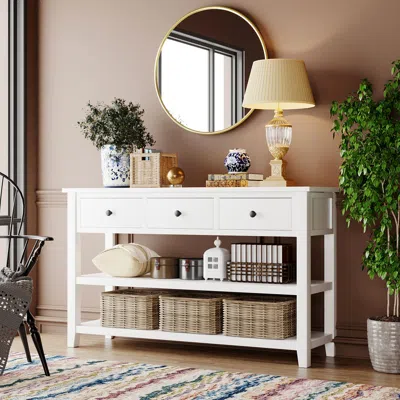 Streamdale Furniture Streamdale Retro Design Console Table With Two Open Shelves In White