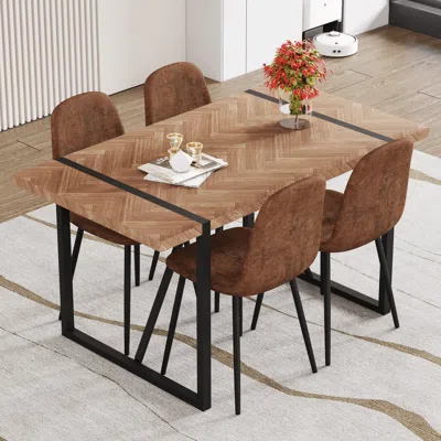 Streamdale Furniture Streamdale Retro Dining Set: Wood Top Table & Brown Chairs