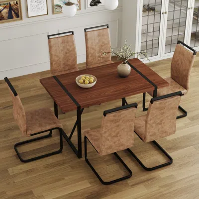 Streamdale Furniture Streamdale Retro Dining Table & 6 Chairs - Minimalist Style