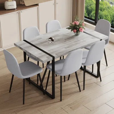 Streamdale Furniture Streamdale Retro Dining Table Set With Linen Chairs