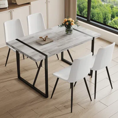 Streamdale Furniture Streamdale Retro Dining Table Set With White Chairs