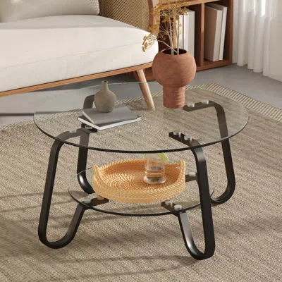Streamdale Furniture Streamdale Retro Minimalist Metal Frame Glass Coffee Table, 31.5