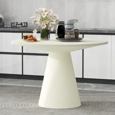 Streamdale Furniture Streamdale Retro Round Dining Table Minimalist Elegant Table For Living Room In Neutral