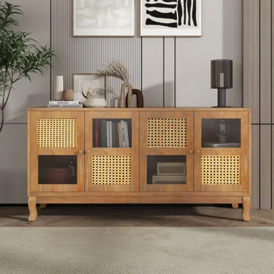 Streamdale Furniture Streamdale Retro Sideboard Cabinet With Rattan Doors (antique Brown)