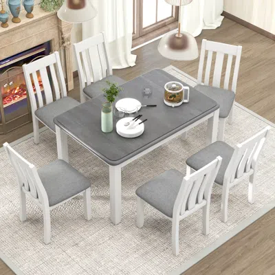 Streamdale Furniture Streamdale Retro Style 7-piece Dining Table Set With Extendable Table And 6 In Gray