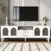 Streamdale Furniture Streamdale Retro Tv Stand Console With Fluted Glass Doors For 75" Tvs