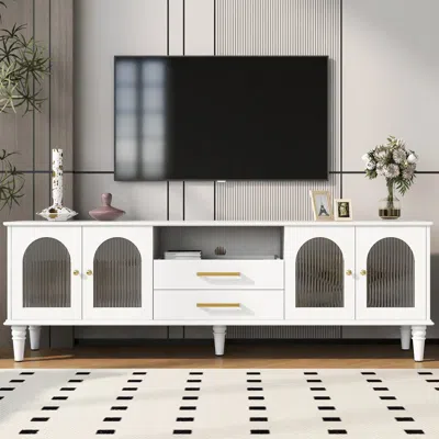 Streamdale Furniture Streamdale Retro Tv Stand Console With Fluted Glass Doors For 75" Tvs