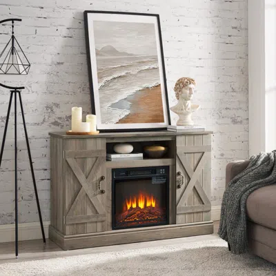 Streamdale Furniture Streamdale Retro Tv Stand With Electric Fireplace, Gray Wash