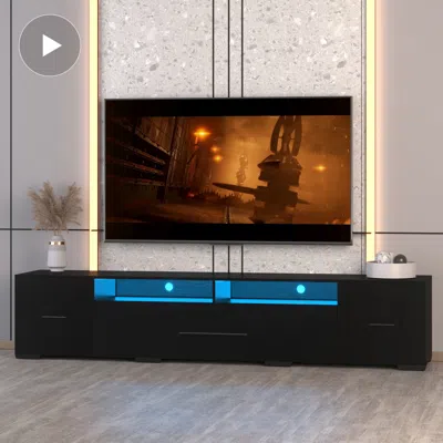 Streamdale Furniture Streamdale Rgb Led Tv Stand With Storage And Remote Control In Black