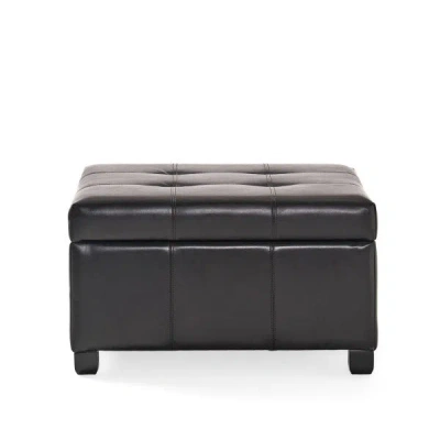 Streamdale Furniture Streamdale Richmond Faux Leather Storage Ottoman With Rosewood Legs In Black