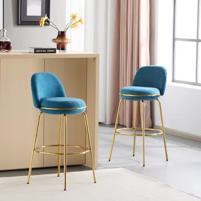 Streamdale Furniture Streamdale Rio Claro Gold & Blue Upholstered Barstools (set Of 2)