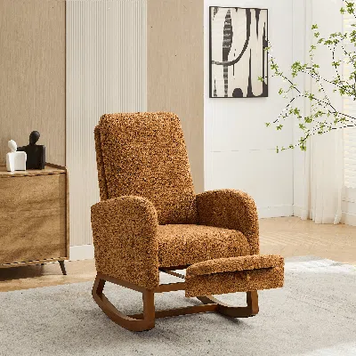 Streamdale Furniture Streamdale Rocking Glider Chair With Footrest & Pocket - Caramel