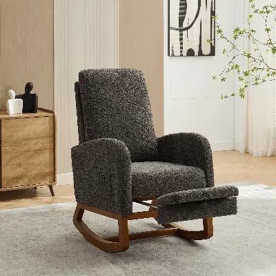 Streamdale Furniture Streamdale Rocking Glider Chair With Footrest & Pocket - Charcoal In Gray