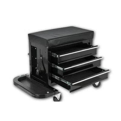 Streamdale Furniture Streamdale Rolling 3-drawer Tool Chest Mechanic Seat, 350lbs Capacity, Black
